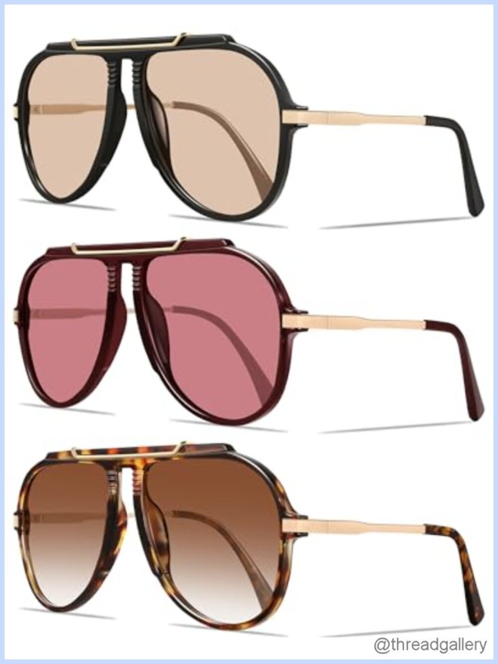 Oversized Retro Aviator Sunglasses 70s Trendy Metal Gold Tangle Free UV